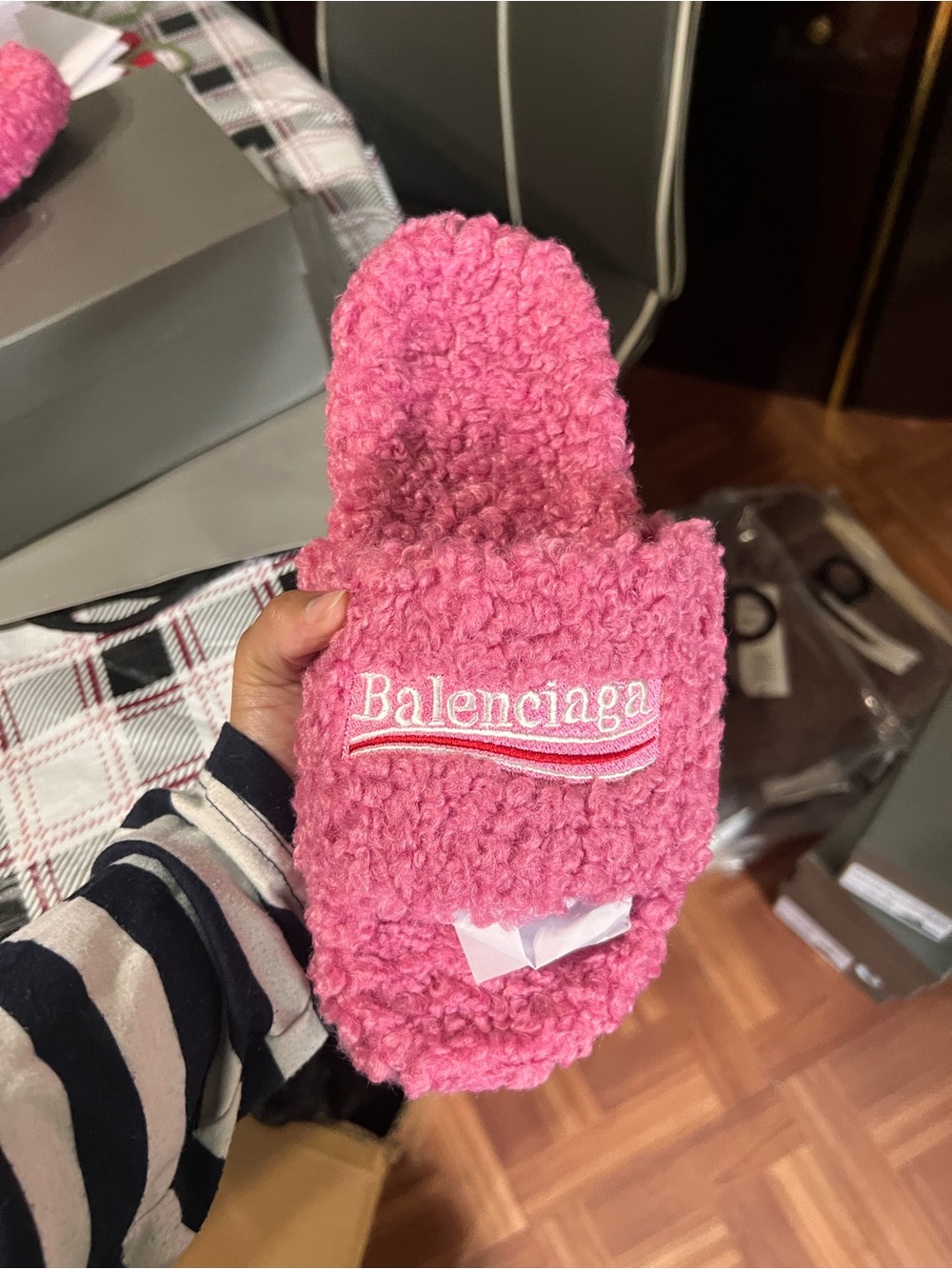 Balenciaga Bubblegum Pink Fuzzy Slide Slippers